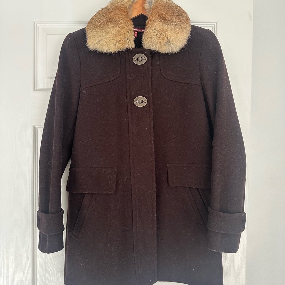 Women's Brown Coat with Faux Fur Collar